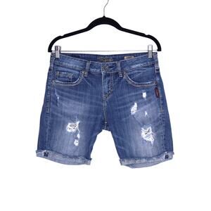 SILVER JEANS Co. Sammy Shorts Medium Washed Blue Distressed Y2K Women's 26